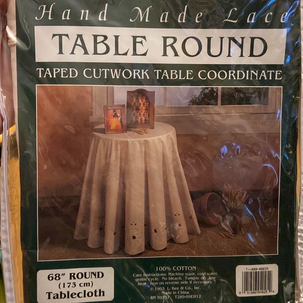 Linens “N Things Habdmade Lace Round 68” Tablecloth Cotton Beige New